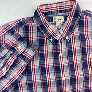 J Crew Men's Quality Woven Red, White, Blue Plaid Button-Down Shirt L Preppy